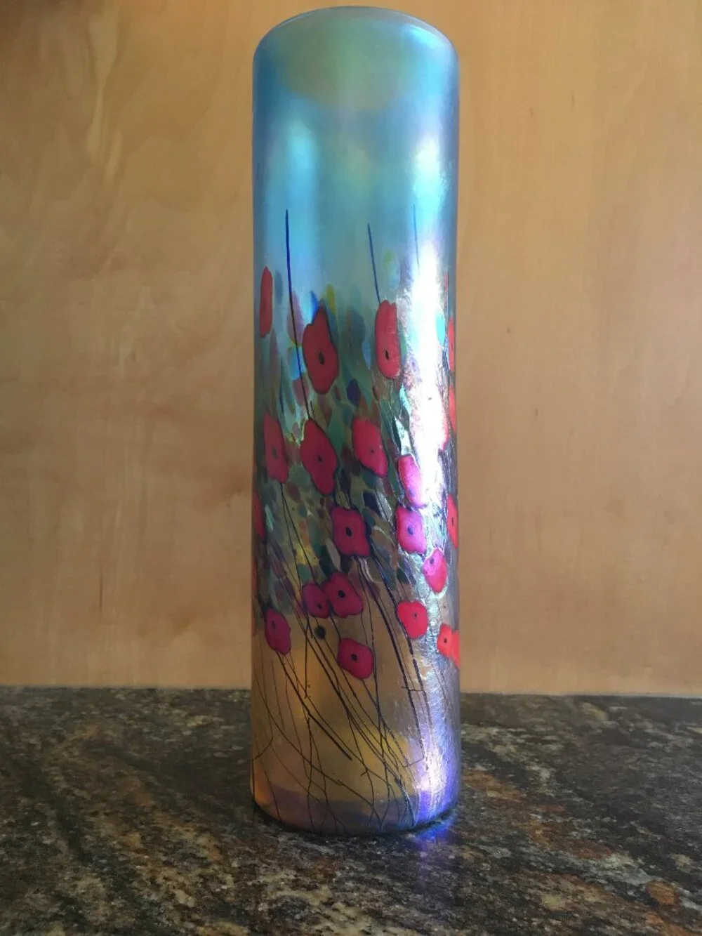 VTG 1990s Robert Held California Poppy Art Glass Cylinder Vase - Made in Canada - Picture 10 of 16
